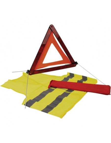 GILET JAUNE TRIANGLE DE PRESIGNALISATION ET POCHETTE DE RANGEMENT
