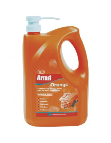 SAVON ORANGE SALISSURES FORTES BIDON AVEC POUSSOIR 4L ARMA