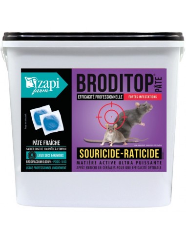SOURICIDE RATICIDE PRO BRODITOP PATE BRODIFACOUM SACHET 10G / SEAU 5KG ZAPI