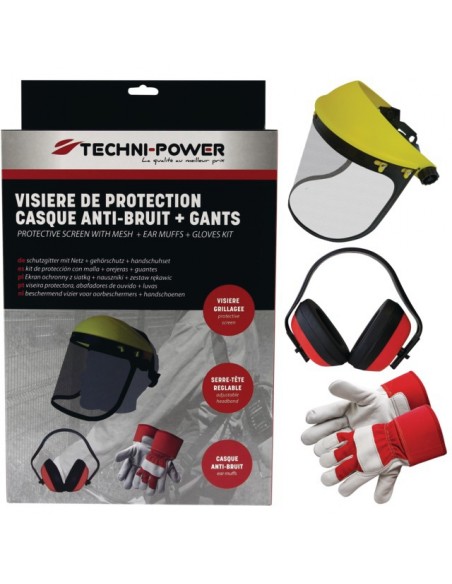 KIT DE PROTECTION: VISIERE + CASQUE ANTI-BRUIT + GANTS TECHNI-POWER