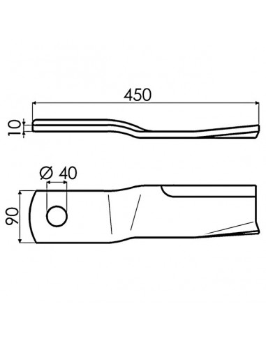 LAME DE GYROBROYEUR 90X10X450 Ø 40 MM GAUCHE 426 TYPE DESVOY