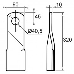 LAME DE GYROBROYEUR 90X10X320 Ø 40 MM VRILLEE TYPE LAGARDE 2