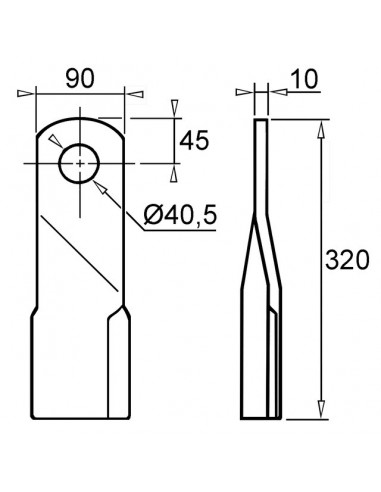 LAME DE GYROBROYEUR 90X10X320 Ø 40 MM VRILLEE TYPE LAGARDE
