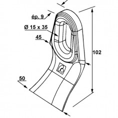 COUTEAU DE DEBROUSSAILEUSE FORGEX 50X9X102 MM TROU 15X35MM 2