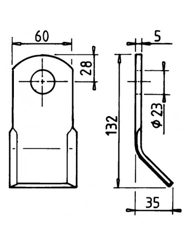 COUTEAU DE DEBROUSSAILEUSE Y 60X5X132 MM TROU 23MM