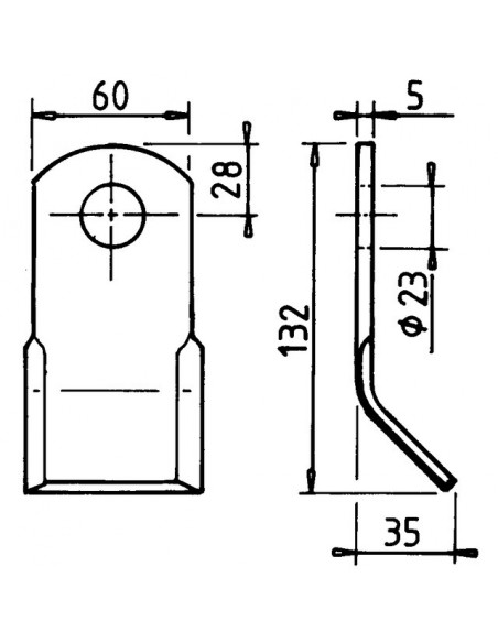 COUTEAU DE DEBROUSSAILEUSE Y 60X5X132 MM TROU 23MM