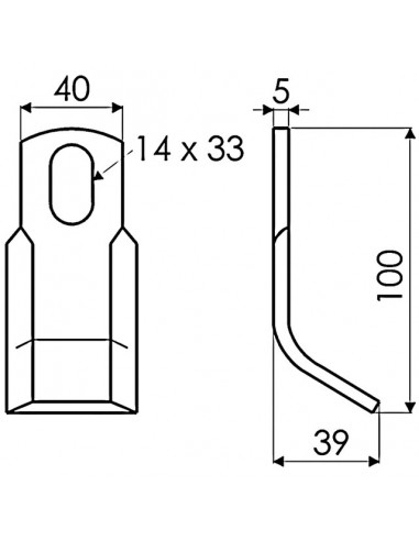 COUTEAU DE DEBROUSSAILEUSE RENFORCE 40X5X100 MM TROU 14X33MM