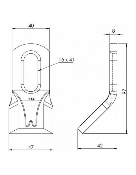 COUTEAU DE DEBROUSSAILEUSE RENFORCE 40X8X97 MM TROU 15X41MM FG000133 FORGES GORCE