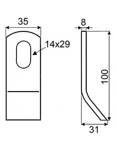 COUTEAU DE DEBROUSSAILEUSE CUILLERE 35X8X100 MM TROU 14X29MM