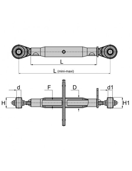 BARRE DE POUSSEE MECANIQUE ROTULE-ROTULE LG 520-770 CAT2