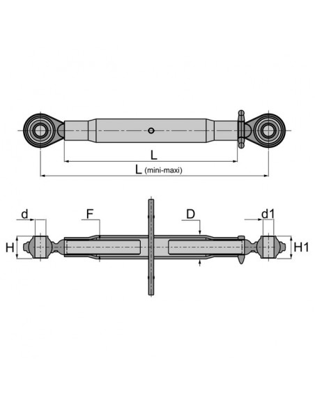 BARRE DE POUSSEE MECANIQUE ROTULE-ROTULE LG 650-872 CAT2