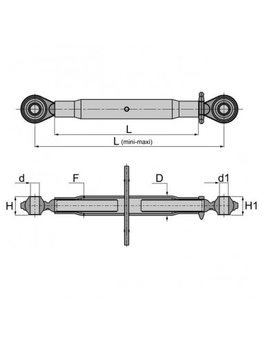 BARRE DE POUSSEE MECANIQUE ROTULE-ROTULE LG 665-920 CAT2