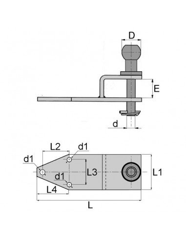 CHAPE D'ATTELAGE MIXTE AVEC ROTULE POUR MICRO TRACTEUR LG275MM