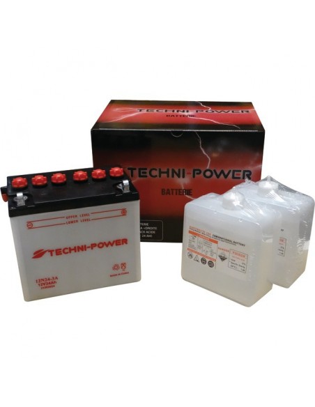 BATTERIE TYPE 12N24-3A + A DROITE AVEC PACK ACIDE
