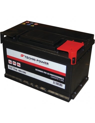 BATTERIE 12V 75AH 680A + A DROITE TECHNI-POWER