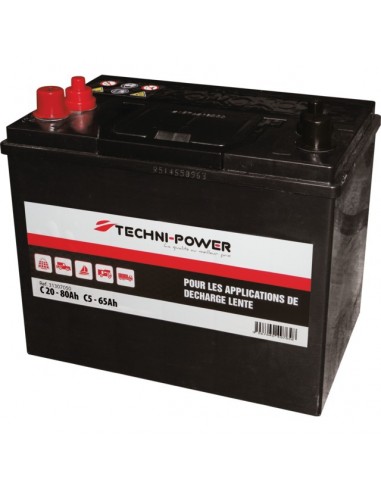 BATTERIE 12V 80AH DECHARGE LENTE DOUBLE BORNES + A GAUCHE TECHNI POWER