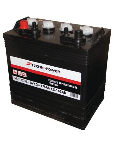 BATTERIE 8V 175AH DECHARGE LENTE TRACTION + A GAUCHE TECHNI POWER