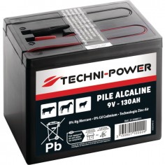 PILE DE CLOTURE ALCALINE 9V - 130AH ZINC-AIR TECHNI-POWER