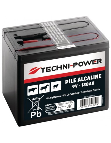 PILE DE CLOTURE ALCALINE 9V - 130AH ZINC-AIR TECHNI-POWER