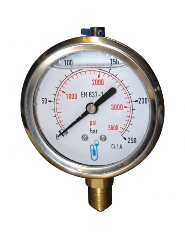 MANOMETRE GLYCERINE 63 MM 0/250 BAR RADIALE 1/4 BLISTER