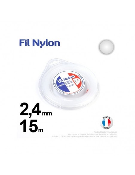 Fil débroussailleuse nylon Rond. 2,4 mm x 15 m. Coque. Blanc