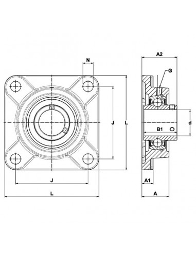 PALIER AUTO-ALIGNEUR CARRE FONTE UCF 208