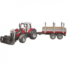 TRACTEUR MASSEY FERGUSON 7480 AVEC CHARGEUR ET REMORQUE AU 1/16EME