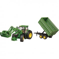 TRACTEUR JOHN DEERE 7R 350 AVEC CHARGEUR ET REMORQUE AU 1/16EME 2