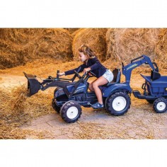 TRACTEUR A PEDALES NEW HOLLAND AVEC CHARGEUR EXCAVATRICE ET REMORQUE BASCULANTE 2