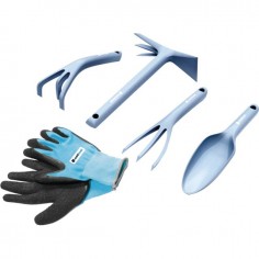 SET D'OUTILS PASTEL BLEU + GANTS DE JARDINAGE