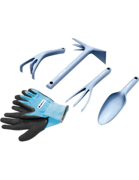 SET D'OUTILS PASTEL BLEU + GANTS DE JARDINAGE