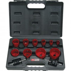 SCIES CLOCHES 19 A 67 MM + 2 MANDRINS + 1 RALLONGE COFFRET DE 10 SCIES