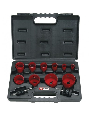 SCIES CLOCHES 19 A 67 MM + 2 MANDRINS + 1 RALLONGE COFFRET DE 10 SCIES