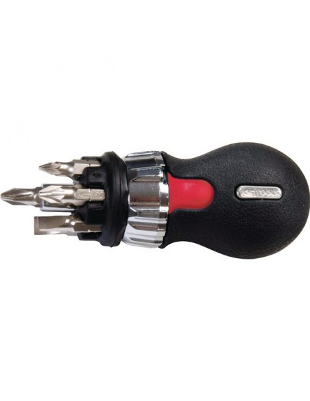 TOURNEVIS A CLIQUET TOM POUCE A MANCHE COURT GEARplus AVEC 6 EMBOUTS