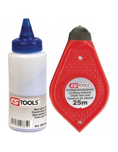CORDEAU DE TRACAGE 25 METRES + POT 150 GR POUDRE BLEUE   KS TOOLS