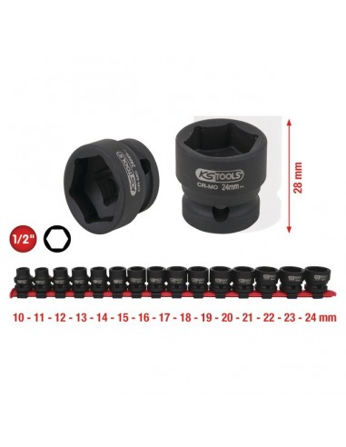 DOUILLES A CHOC 1/2 6 PANS EXTRA-COURTE RAIL DE 15 PIECES   KS TOOLS