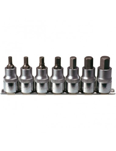 DOUILLES TOURNEVIS 1/2 6 PANS MALES SUR RAIL JEU DE 7 PIECES