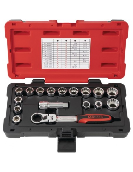 DOUILLE TRAVERSANTE TRIPLEplus® 3/8 - 1/2 COFFRET DE 17 PIECES   KS TOOLS