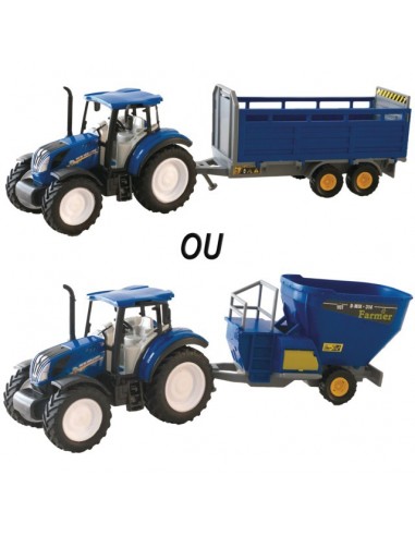 TRACTEUR EN METAL AVEC REMORQUE ASSORTIMENT DE 12 PIECES BOITE PRESENTOIR