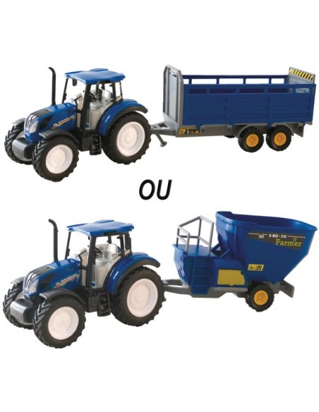 TRACTEUR EN METAL AVEC REMORQUE ASSORTIMENT DE 12 PIECES BOITE PRESENTOIR