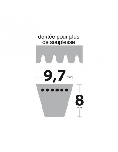 Courroie tondeuse XPZ750 Trapézoïdale crantée. 9,7 mm x 762 mm.