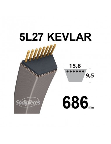 Courroie tondeuse 5L27 Kevlar Trapézoïdale. 15,8 mm x 686 mm.