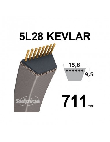 Courroie tondeuse 5L28 Kevlar Trapézoïdale. 15,8 mm x 711 mm.