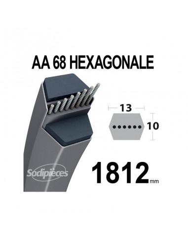 Courroie tondeuse AA68 Héxagonale. 13 mm x 1812 mm.