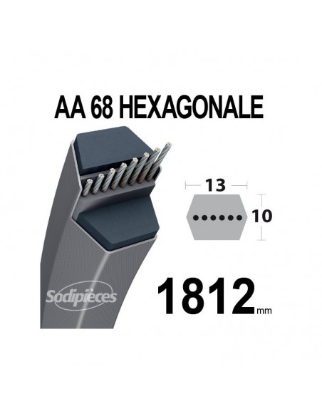 Courroie tondeuse AA68 Héxagonale. 13 mm x 1812 mm.