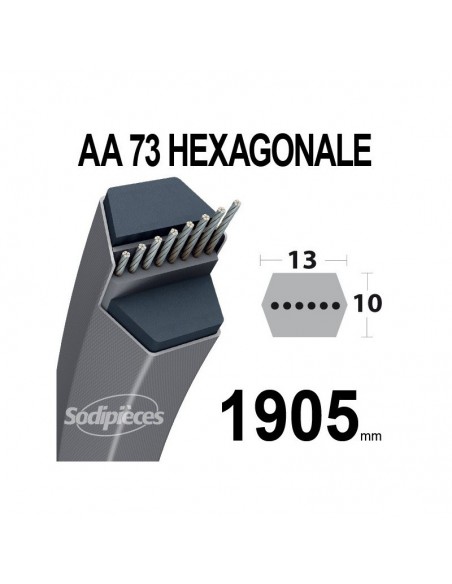 Courroie tondeuse AA73 Héxagonale. 13 mm x 1937 mm.