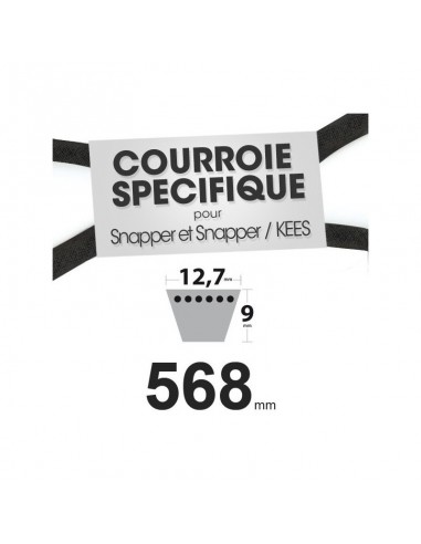 Courroie tondeuse spécifique pour Snapper N° 12354. 12,7 mm x 568 mm.