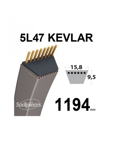 Courroie tondeuse 5L47 Kevlar Trapézoïdale. 15,8 mm x 1194 mm.
