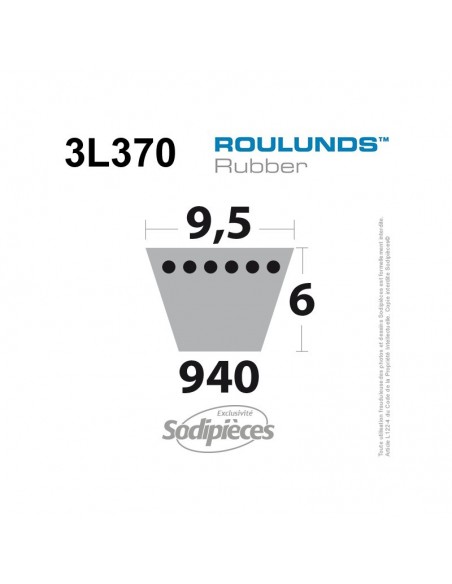Courroie tondeuse 3L370 Roulunds Continental 9,5 x 6 x 940 mm