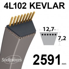 Courroie tondeuse 4L102 Kevlar Trapézoïdale. 12,7 mm x 2591 mm. 2